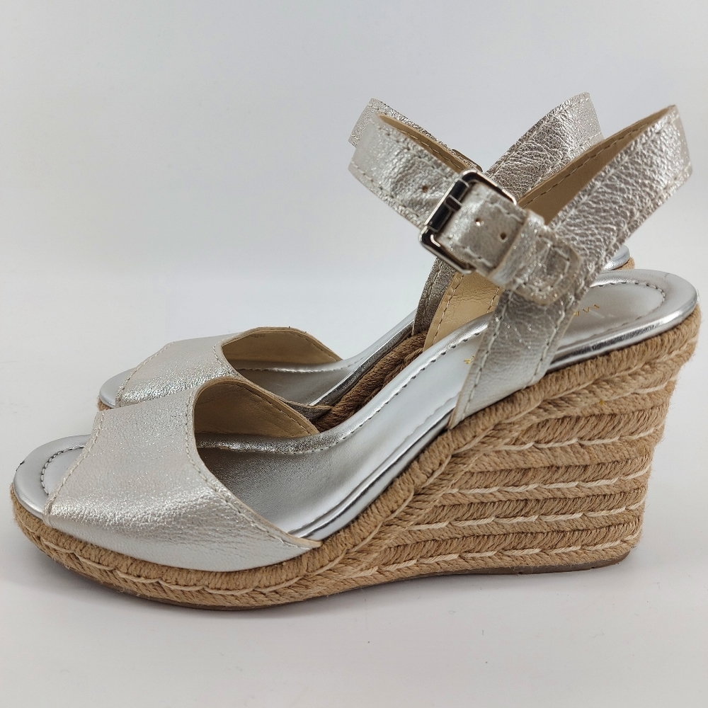 Marc Fisher Silver Wedge Espadrille Size 9.5